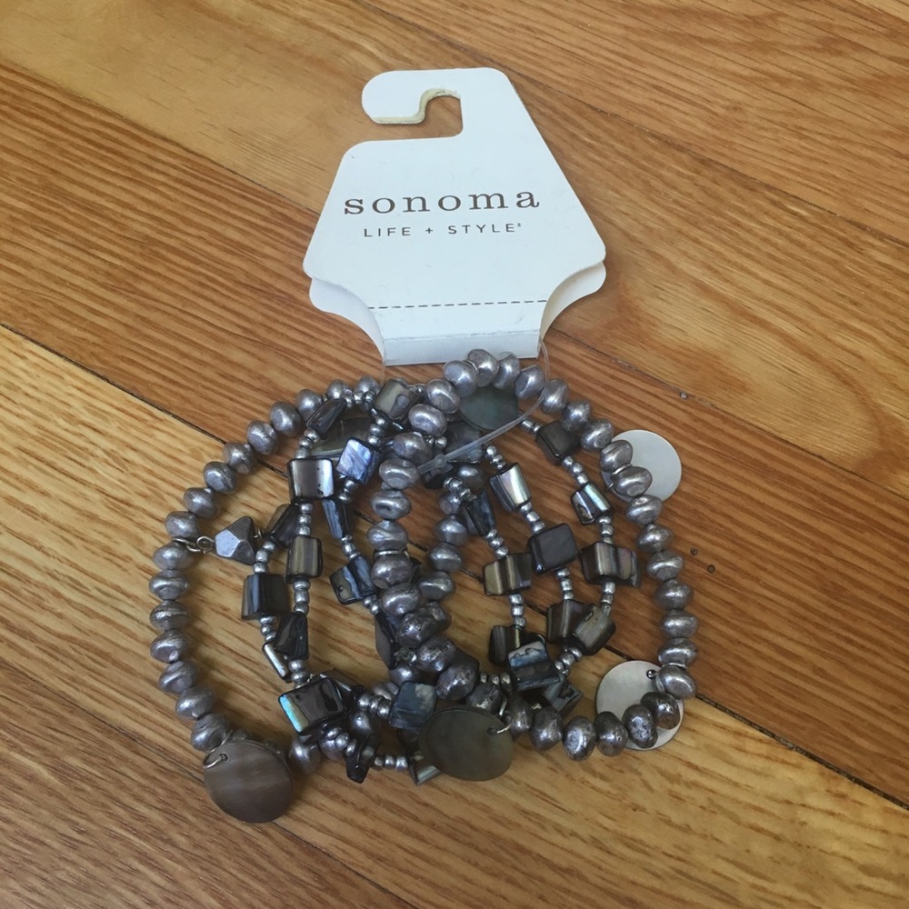 Sonoma Silver Tone Beaded Stretch Bracelet Set NWT